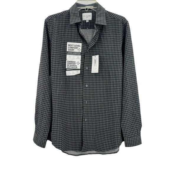 C-LAB NYC Slim Fit Striped Stretch Long Sleeve Dress Shirt In 70 Grey Size M NWT - Picture 1 of 13